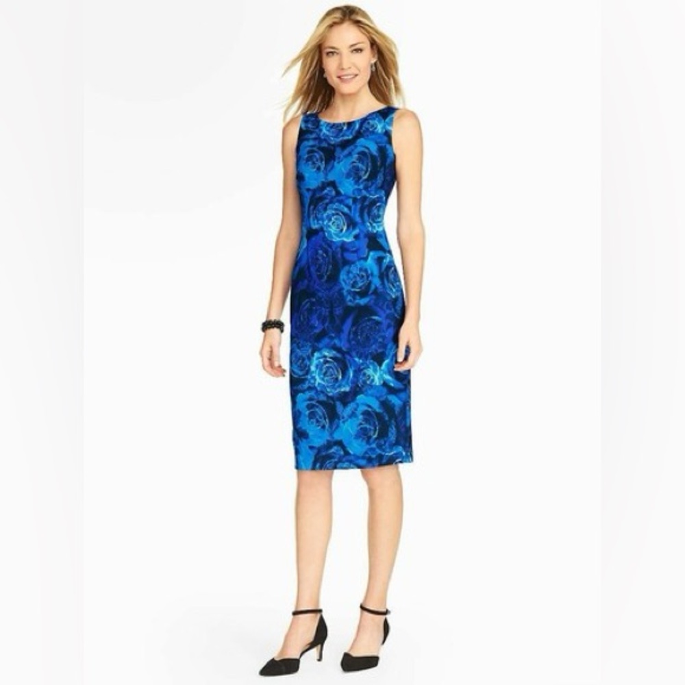 NEW $149‎ Talbots Petites Baroque Rose Print Sheath Dress Blue 6P Sleeveless